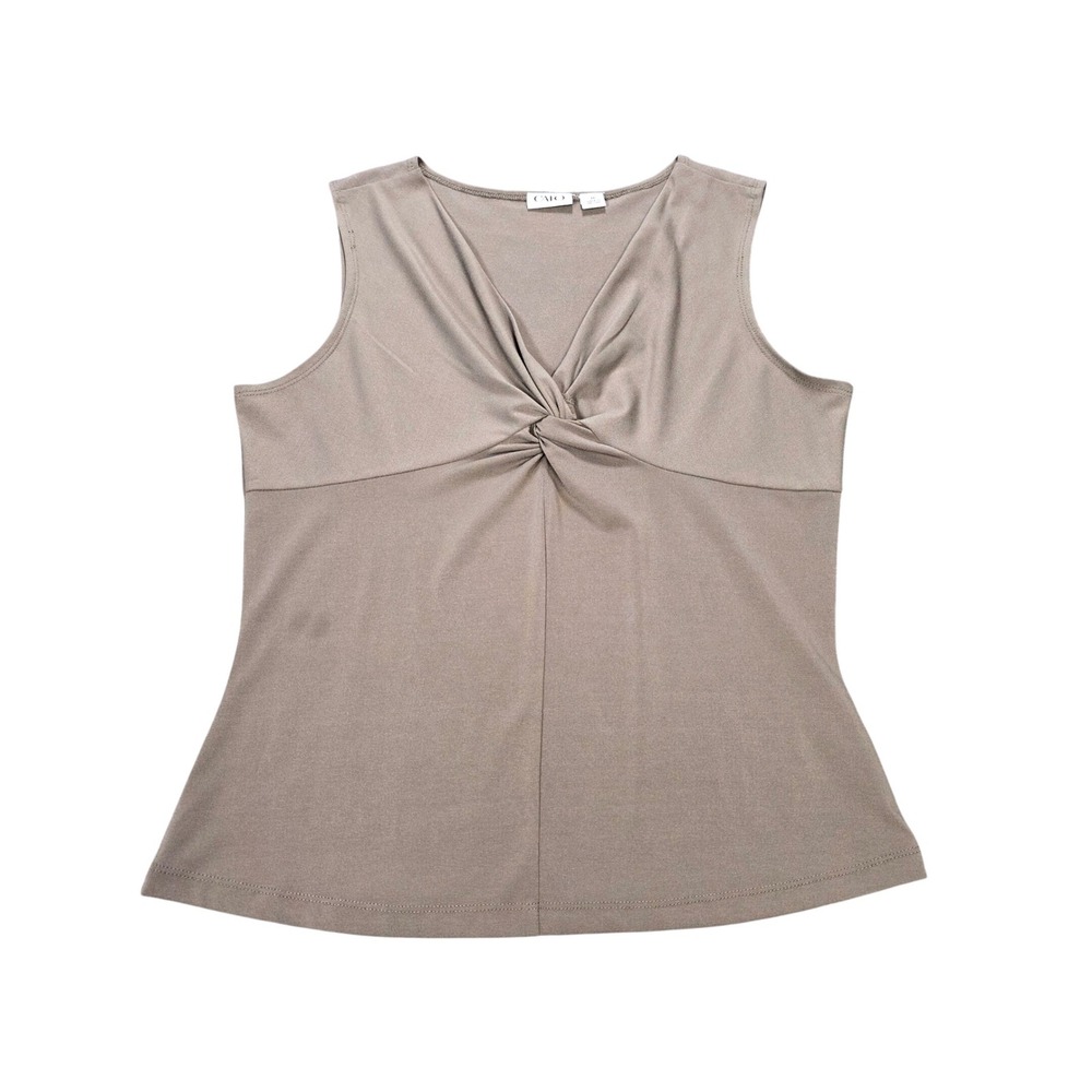 Cato V-Neck Sleeveless Top Women's Size Medium Olive Green Twist Front Knit